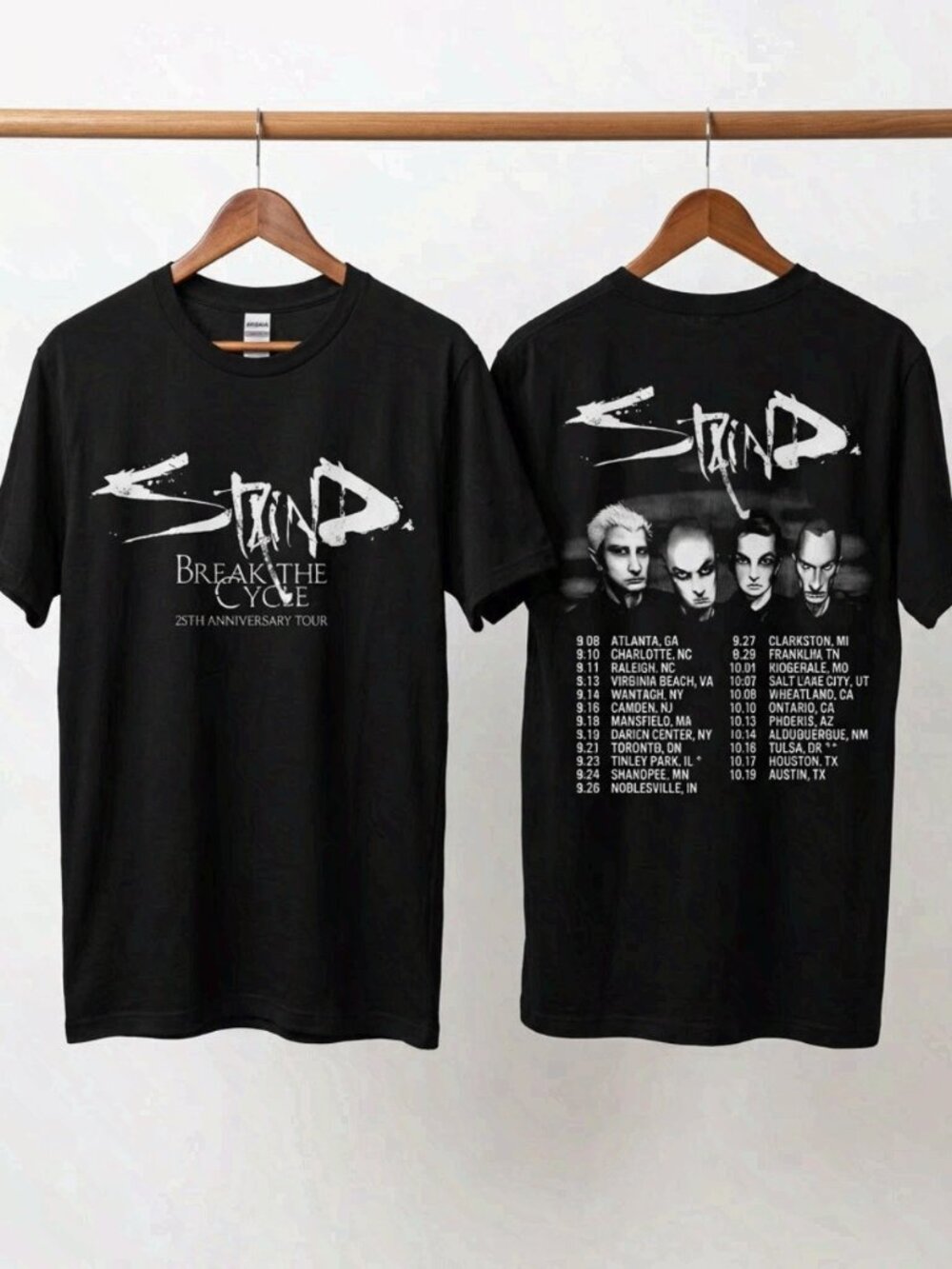 Staind Break The Cycle 25th Anniversary Tour 2026 Black T-Shirt Reprint